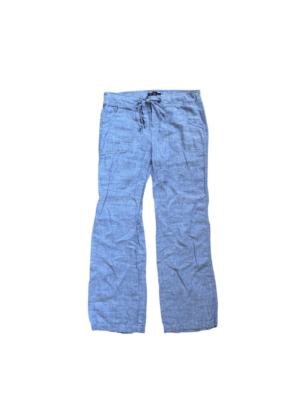 INC Blue Linen Straight Leg Drawstring Pants Vacation Summer Size 8